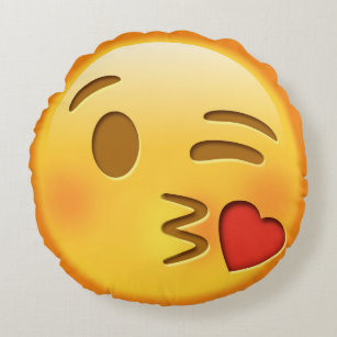 Coussins Ronds Carreau drôle d'Emoji avec l'emoji de baiser