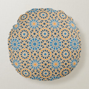 Coussins Ronds Carreau géométrique marocain & motif orange
