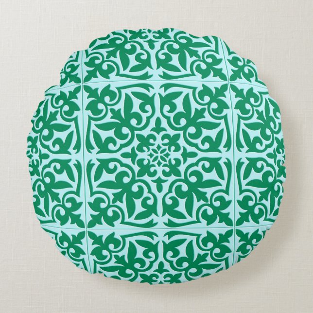 Coussins Ronds Carreau marocain - turquoise et aqua (Devant)