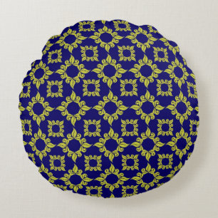 Coussins Ronds Carreau Méditerranéen Luxueux Motif Bleu Jaune