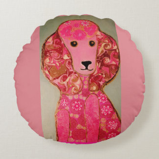 Coussins Ronds Carreau rond (16 pouces) avec le chien de caniche