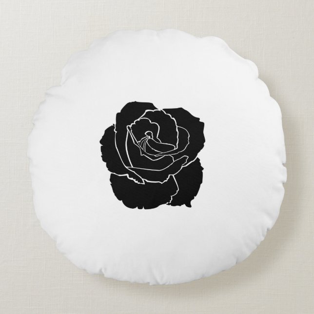 Coussins Ronds Carreau rond chic simple de rose de noir (Devant)
