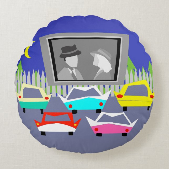 Coussins Ronds Carreau rond de film drive-in de petite ville (Devant)