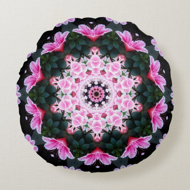 Coussins Ronds Carreau rond de mandala de fleur (Devant)
