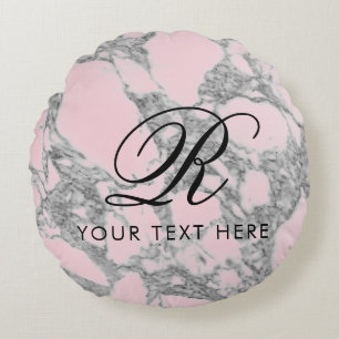 Coussins Ronds Carreau rond de monogramme de marbre rose élégan