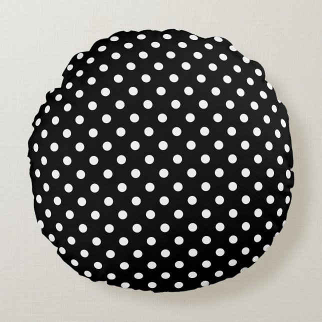 Coussins Ronds Carreau rond de motif noir et blanc de polkadot (Devant)