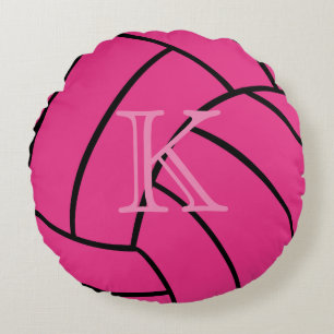Coussins Ronds Carreau rond de volleyball rose de monogramme