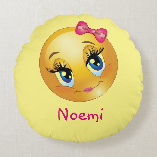 Coussins Ronds Carreau rond d'Emoji de fille mignonne (16") (Devant)