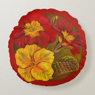 Coussins Ronds Carreau rouge de vert jaune de primevère