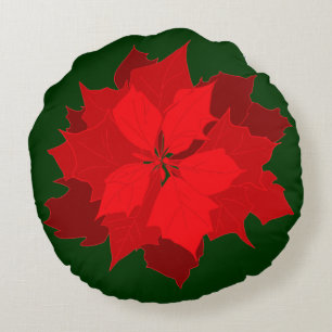 Coussins Ronds Carreau vert rouge de Noël moderne de poinsettia