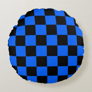 Coussins Ronds Carreaux à carreaux noirs et bleus