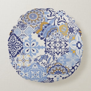 Coussins Ronds Carreaux azulejos patchwork. Paquet incolore