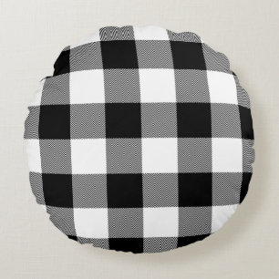 Coussins Ronds Carreaux de buffle chevron blanc et noir