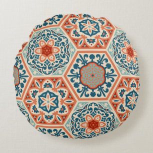 Coussins Ronds Carreaux de céramique hexagone à motifs décorés,