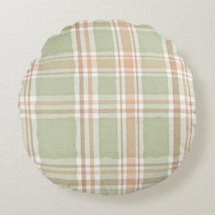 Coussins Ronds Carreaux de crème verte pêche rayés