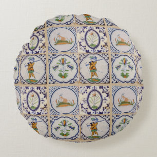 Coussins Ronds Carreaux de Delft hollandais vintage Art de la pot