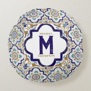 Coussins Ronds Carreaux d'ornement vintages Monogramme