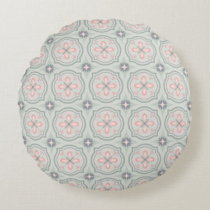 Coussins Ronds Carreaux Floraux Pastel Vert
