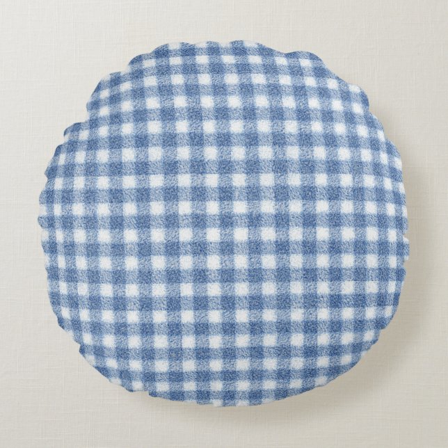 Coussins Ronds Carreaux Gingham Bleu et Blanc Classiques  (Devant)