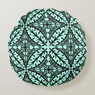Coussins Ronds Carreaux marocains - bleu aqua et noir