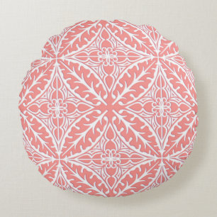 Coussins Ronds Carreaux marocains - corail rose et blanc