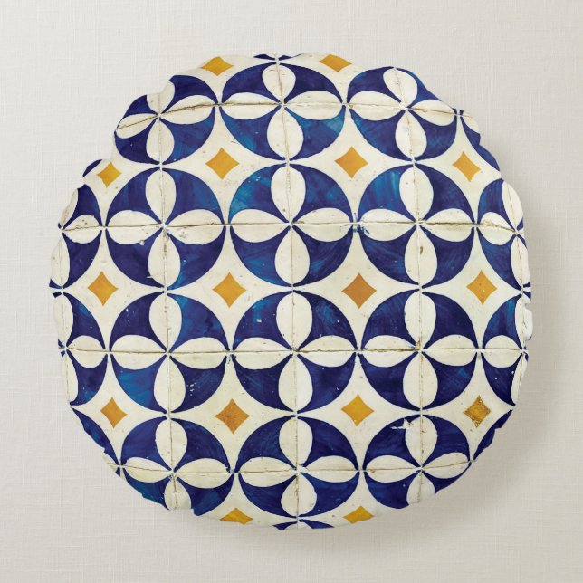 Coussins Ronds Carreaux portugais - Azulejo Motif Design (Devant)