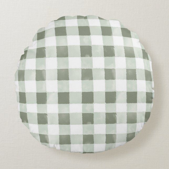 Coussins Ronds Carreaux Vert Marron Blanc Rayures   (Devant)