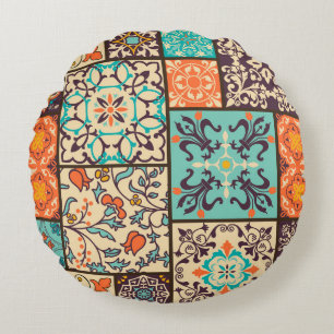 Coussins Ronds Carrelage en Patchwork coloré : Motifs de Majolica