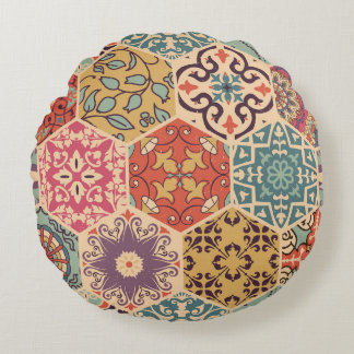 Coussins Ronds Carrelage en Patchwork coloré Motifs islamiques