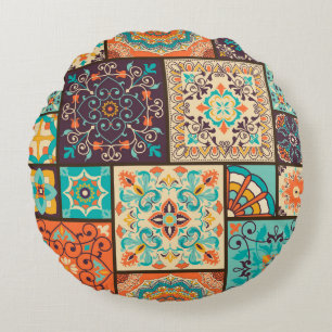 Coussins Ronds Carrelage en patchwork coloré : Motifs islamiques.