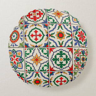 Coussins Ronds Carrelage marocain : Motif coloré sans couture.
