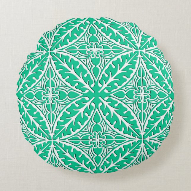 Coussins Ronds Carrelage marocain - turquoise et blanc (Devant)