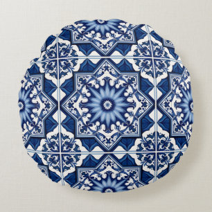 Coussins Ronds Carrelage méditerranéen, Portugais, Azulejo, Majol