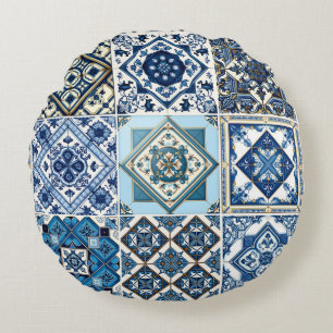 Coussins Ronds Carrelage méditerranéen, Portugais, Azulejo, Majol