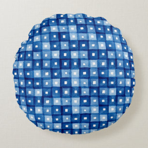 Coussins Ronds Carrés Bleus, Aquarelle Mosaïque sans joint.