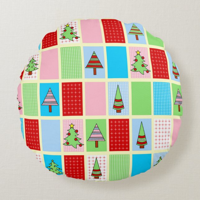 Coussins Ronds Carrés de Noël colorés (Devant)