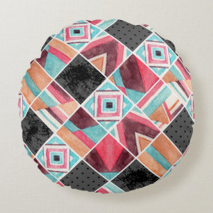 Coussins Ronds Carrés géométriques, mosaïque aquarelle