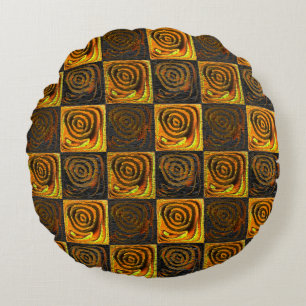 Coussins Ronds Carrés jaunâtres et cercles en mosaïque rustique