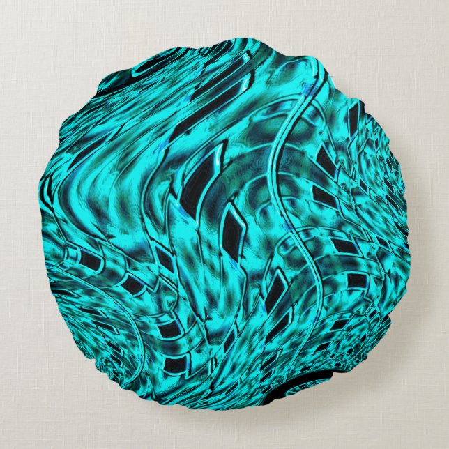 Coussins Ronds Carrés tordus reflétés dans cyan image (Dos)