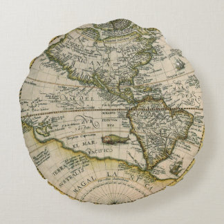 Coussins Ronds Carte Ancienne, 1596, America Sive Novus Orbis