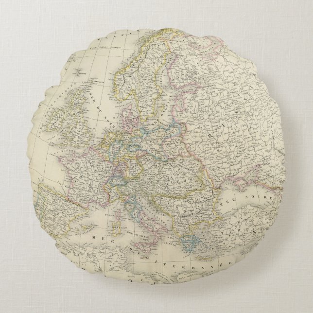 Coussins Ronds Carte d'atlas de l'Europe (Devant)