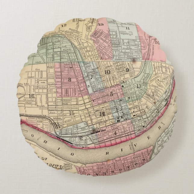Coussins Ronds Carte de Cincinnati par Mitchell (Devant)