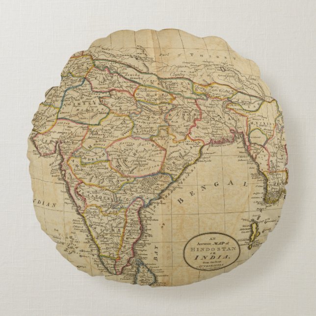 Coussins Ronds Carte de Hindostan ou de l'Inde (Devant)