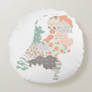 Coussins Ronds Carte de la province de Hollande Style de mise en