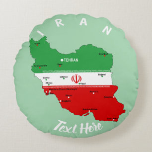 Coussins Ronds Carte de l'Iran avec drapeau et emblème