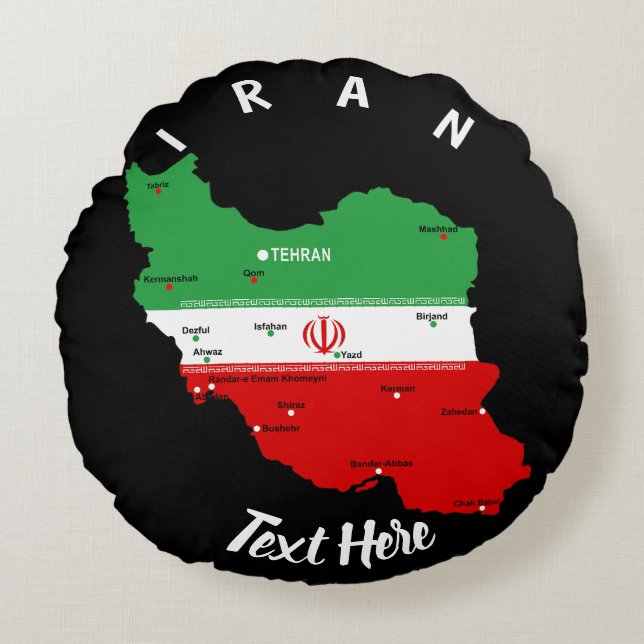 Coussins Ronds Carte de l'Iran avec drapeau et emblème (Devant)