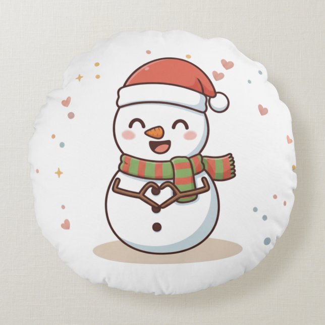 Coussins Ronds Carte de Noël bonhomme de neige cool (Devant)
