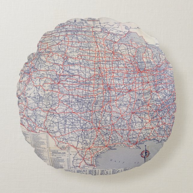 Coussins Ronds Carte de route Etats-Unis (Devant)