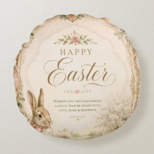 Coussins Ronds Carte de vœux de Pâques lapin aquarelle, Pastel