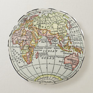Coussins Ronds Carte du globe de l'hémisphère oriental Art de voy
